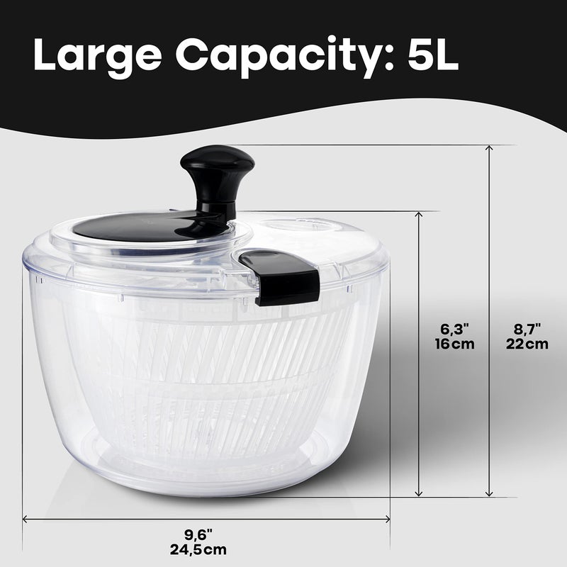 Joined Large Salad Spinner with Drain, Bowl, and Colander - Quick and Easy Multi-Use Lettuce Spinner, Vegetable Dryer, Fruit Washer, Pasta and Fries Spinner - 5.28 Qt - Image 3